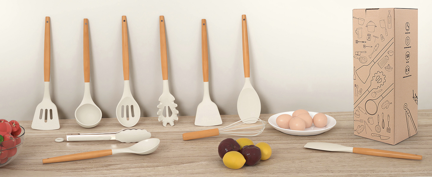 silicone cooking utensils cream white 3