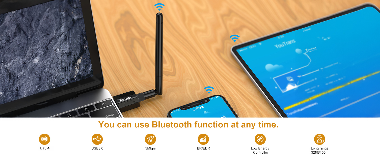 Long Range USB Bluetooth 5.4 Adapter for Desktop PC