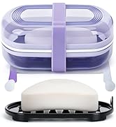 Leakproof Travel Soap Case with Lid | Draining Soap Bar Holder & Dish with Silicone Strap | Inclu...