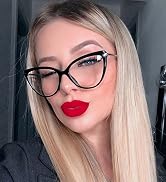 LJCZKA Blue Light Blocking Glasses Women Anti Eye satrain Computer Cat eye Eyeglasses Cateye Clea...