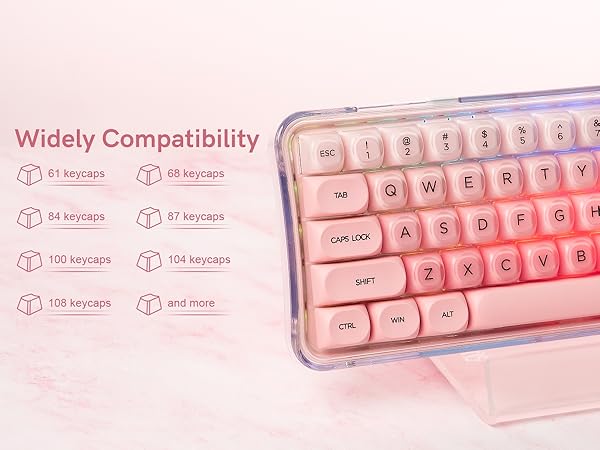 wide compatibility, suitable for keyboards with 61, 68, 84, 87, 100, 104, 108 keycaps and more.