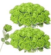 LetuoClips 52 PCS Green Roses Artificial Flowers,Fake Green Roses Bouquet,Greens Artificial Silk ...