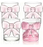 Goaste 4 Pack Cute Pink Bow Glass Cups, 10 oz Clear Water Glasses with Bow Design, Aesthetic Iced...