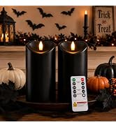 Homemory Halloween Black Waterproof LED Candles with Remote Timer, Set of 2 | Flameless candles, ...