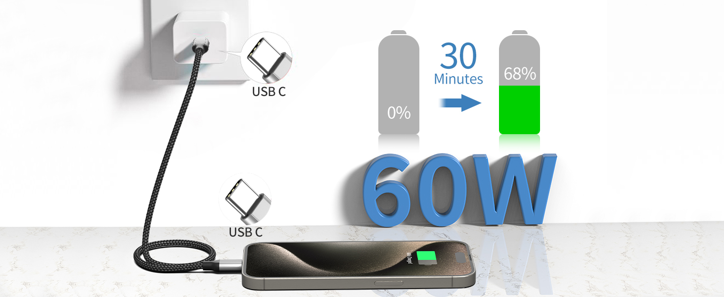 2 feet type c to usb c charger cable