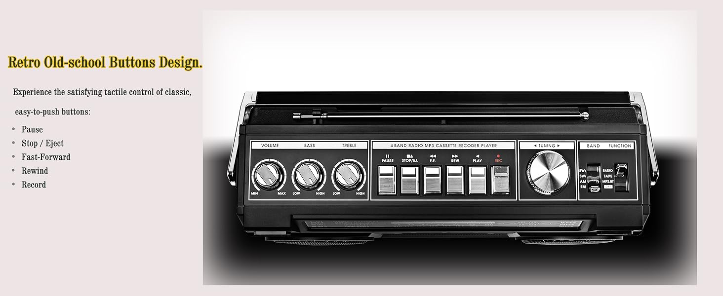 Vintage Classic 80s Style Boombox old school cassette player recorder