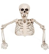 Halloween Half Skeleton Decoration with Red Glowing Eyes & Green Light-Up Body, Posable Arms, Sca...