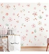 Boho Flower Wall Decals,Pink Watercolor Flower Wall Art,Wildflower Wall Decals,Girls Bedroom Remo...