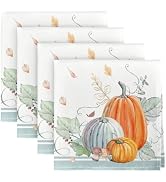 Horaldaily Fall Cloth Napkins 18 x 18 Inch, Thanksgiving Autumn Harvest Orange Blue Pumpkin Leave...