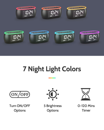 ALARM CLOCK WITH 7 COLORS NIGHTLIGHT