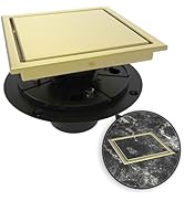 WEBANG 6 Inch Shower Square Drain Gold Floor Drain with Flange Reversible 2-in-1 Cover Tile Inser...