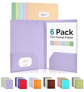 Sooez 6 Pack Pocket Folders with Labels, Heavy Duty Plastic File Folders with Pockets, Pastel Pol...