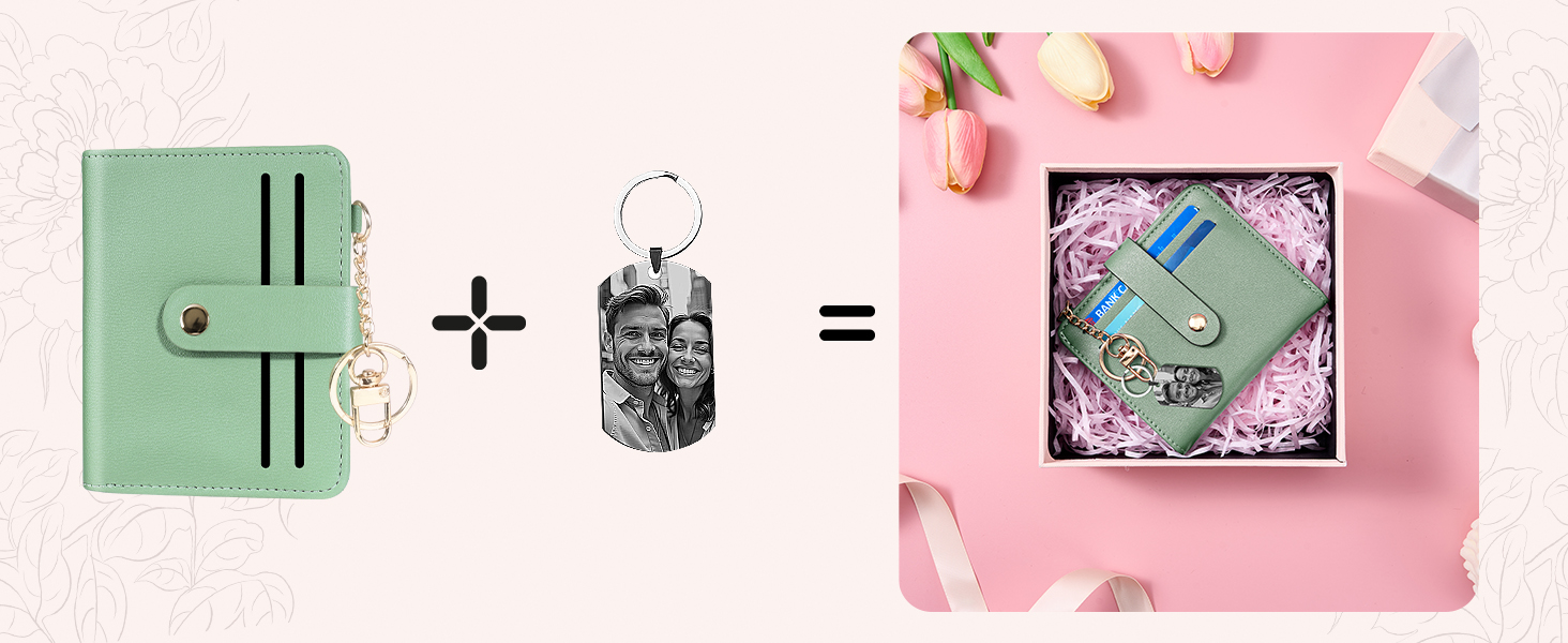 small wallet with Customized keychain, presented as a thoughtful and abundant gift.