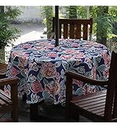 Melaluxe Spring/Summer Wrinkle-Free Waterproof Outdoor Tablecloth with Umbrella Hole and Zipper (...