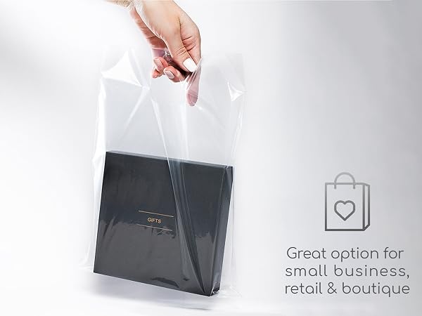 clear plastic gift shopping bags with handles for small business retail merchandise bags