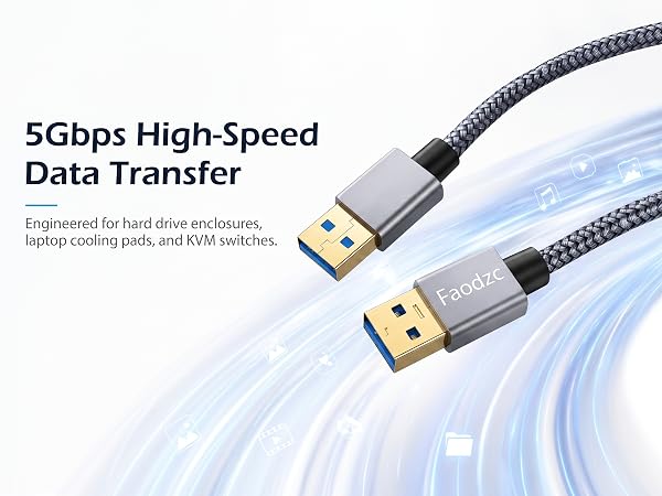 5Gbps high-speed USB-A cable for hard drives and KVM switches.