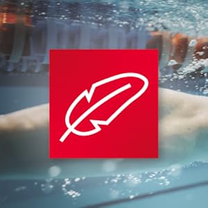 Image of red feather on with person swimming in background with text reading lightweight.