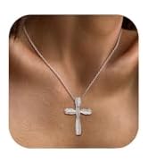 BriLove Dainty Elegant Cross Neckalce for Women, 925 Sterling Silver Cubic Zirconia Pendant Choke...