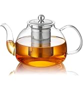 DOPUDO 40oz Glass Teapot with Infuser, Stove Top& Microwave Safe Borosilicate Glass Tea Pot, Tea ...