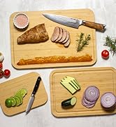 bamboo cutting board set for kitchen with sliced meat vegetables and limes