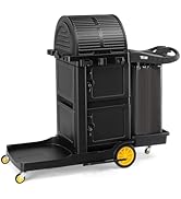 TUFFIOM Janitorial Cart with Key-Locking Cabinet, 3-Shelf Commercial Cleaning Cart with Wheels, H...