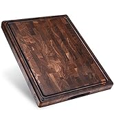 Sonder Los Angeles, Made in USA, Large Thick End Grain Walnut Wood Cutting Board with Non-Slip Fe...