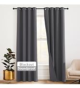 RYB HOME Soundproof Curtains 84 inches - 3 Layers Blackout Curtains Noise Cancelling Thermal Insu...