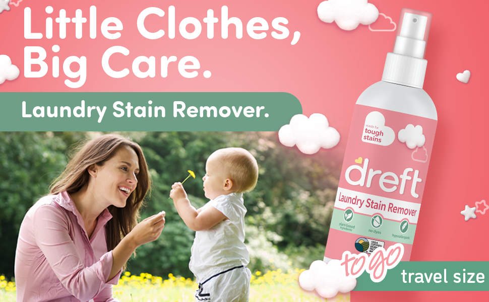 Dreft Baby Stain Remover Spray, hypoallergenic and plant-based, for baby clothes, 3fl oz travel size