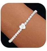 Beaded Bracelets for Women Dainty Heart Initial Bracelet Letter A-Z Charm Bracelet for Women Stre...