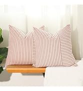 Hckot Christmas Pillow Covers 18x18, Red Throw Pillow Covers Set of 2, Striped Linen Decorative P...