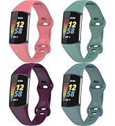 QHBAMD 4 Pack Compatible with Fitbit Charge 5/Charge 6 Watch Bands, Soft Slim Silicone Waterproof...