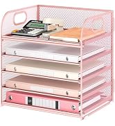 5 Tray Paper Organizer Letter Tray with Handle - Mesh Desk File Organizer, Paper Sorter Organizer...