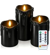 Homemory Black Drip Real Wax Flameless Candles with Remote Timer, Set of 3 | Halloween Candles fo...
