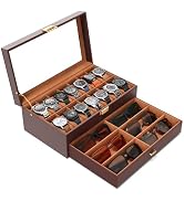 sensok Watch Case Box for Men – 14 Slots Watch Display Organizer with 6-Compartment Eyeglasses St...