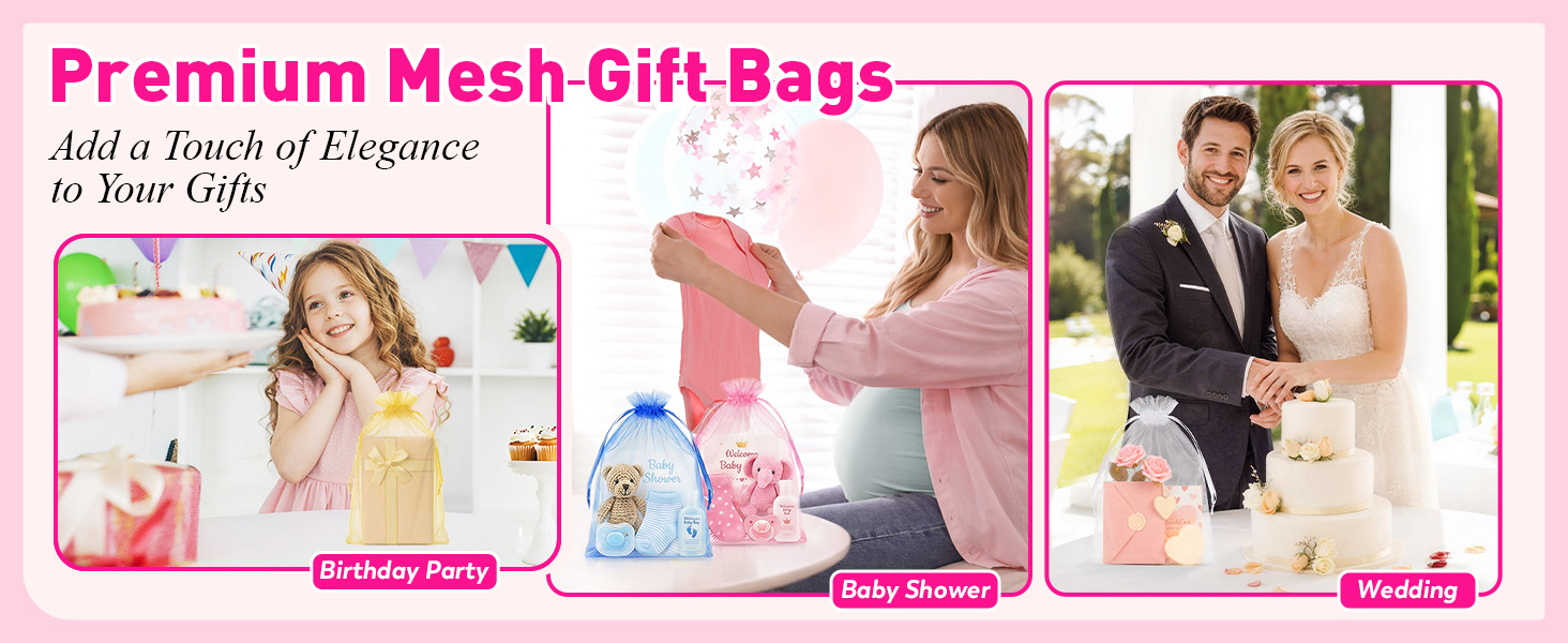 Premium Mesh Gift Bags for Birthday, Baby Shower, Wedding Favors