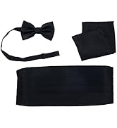 Salutto Cummerbund Bow Tie Pocket Square Handkerchief Set Formal Solid Color