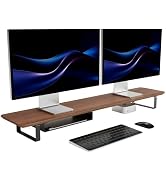 muso wood Dual Monitor Stand with Storage Shelf, 45 Inch Wooden Monitor Riser for 2 Monitors, Wal...