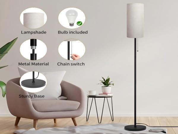 Floor Lamp for Living Room, Modern Standing Lamps with Lampshade, Minimalist Tall Lamp