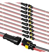 2 Pin Connector 10 Pairs, 2 Wire Connector 16AWG 10CM Wire, 2 Pin Waterproof Connectors Wire Tail...