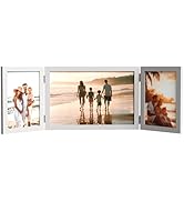 WARM&LOVE 3 Picture Frame, 4x6 & 6x8 Triple Folding Hinged Photo Frames, Rustic Wood Desk Family ...