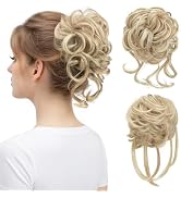 SARLA Detachable Claw Clip Messy Bun Hair Pieces 2PCS Wavy Curly Synthetic Hairpieces Fake Scrunc...
