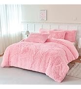 PERFEMET Pink Fluffy Comforter Set Twin Size 3 Pieces Faux Fur Plush Bedding Set for Girls Teen U...