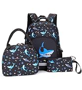 3 Pieces Shark Sea Animal Primary Middle School Boys Large Backpack Water Resistant Bookbag Set w...
