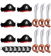 Legigo 18 Pcs Pirate Party Accessories for Kids, 6 Hats 6 Patches 6 Swords | Pirate Costume Set w...