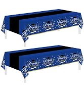 Childom 2 Pack Graduation Tablecloths,Graduation Party Decorations 2026,Blue Black Rectangle Tabl...