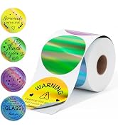 Omezizy 4 Color Circle Holographic Thermal Labels, Self-Adhesive Waterproof Direct Thermal Sticke...
