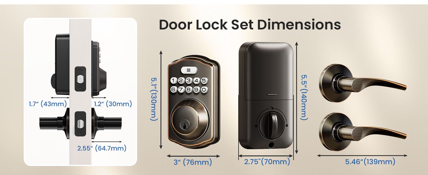 keyless entry door lock deadbolt with handle set
