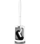 HAMITOR Toilet Bowl Brush Holder Set: Curved Design with Holder for Deep Cleaning Under Rim - Com...