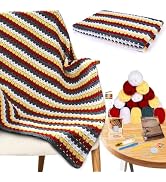 Aeelike Crochet Blanket Kit for Beginners, Colorful Mosaic Stripe,42PCS | 20 Skeins Yarn,Instruct...