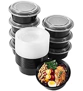 FULING 32 oz 50 ct Round Meal Prep Containers with Lids Plastic Food Storage Lunch Plan To Go Box...